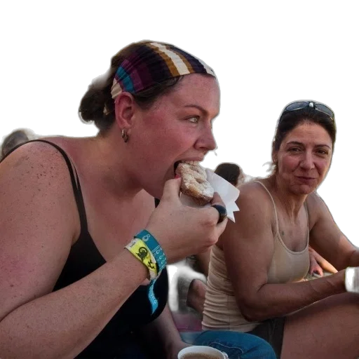 food, face, woman, black, tank, top, eats, pastry transparent PNG cut-out