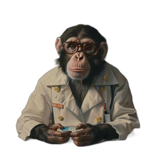 animal, jacket, staff, creature, concept art, photorealistic, 3d render, oil painting transparent PNG cut-out