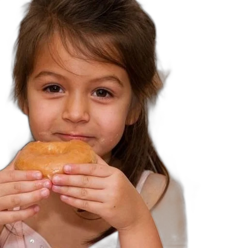 food, photorealistic, young, girl, long, hair, eating, glazed transparent PNG cut-out