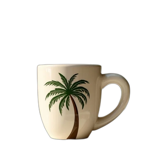3d render, photorealistic, vaporwave, palm, tree, mug transparent PNG cut-out