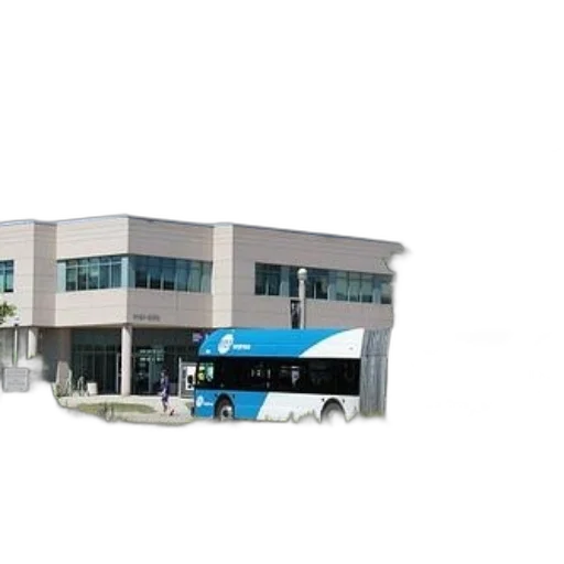 building, staff, 3d render, photorealistic, blue, white, bus, parked transparent PNG cut-out