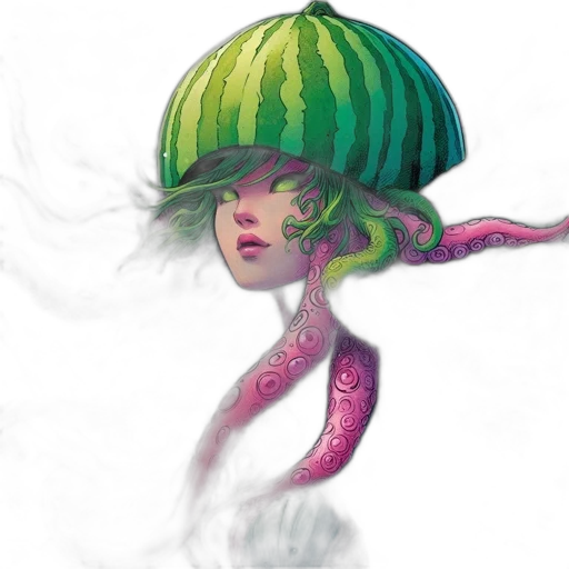 hat, creature, concept art, fantasy art, watercolor, pixel art, green, pastel transparent PNG cut-out