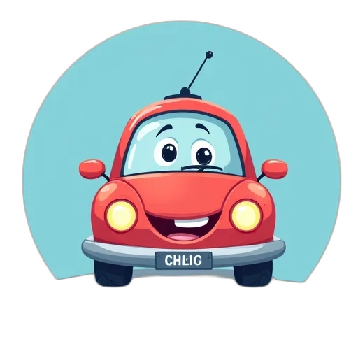 car, 3d render, cartoon, stylized, illustration, smiling, face, featuring transparent PNG cut-out