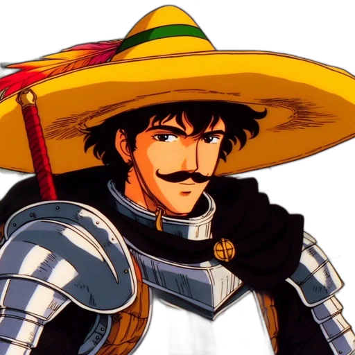 hat, sword, weapon, mask, anime, concept art, pixel art, vaporwave transparent PNG cut-out