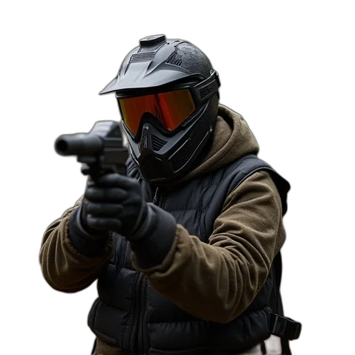 weapon, mask, jacket, staff, concept art, 3d render, photorealistic, cyberpunk transparent PNG cut-out