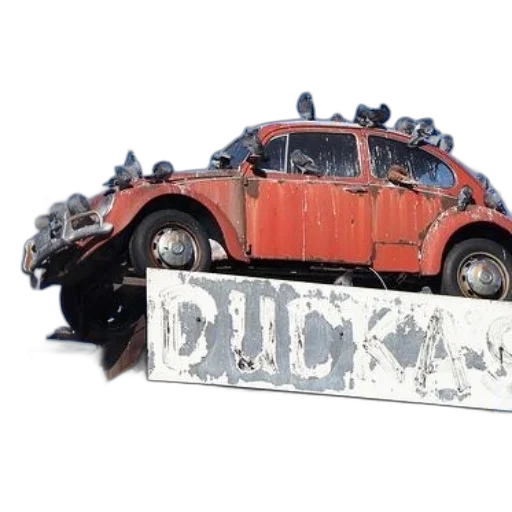 car, 3d render, concept art, red, volkswagen, beetle, sits, atop transparent PNG cut-out