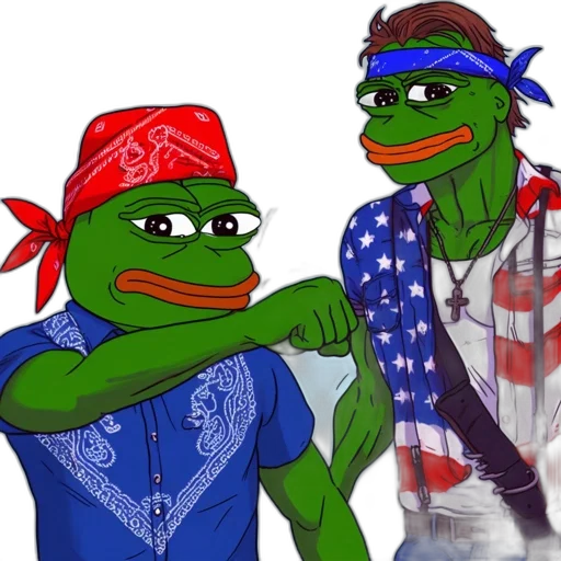 two, anthropomorphic, green, frog, characters, reminiscent, pepe, chat transparent PNG cut-out