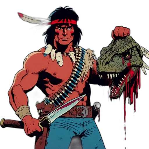 weapon, comic book art, concept art, pixel art, cartoon, red, muscular, shirtless transparent PNG cut-out