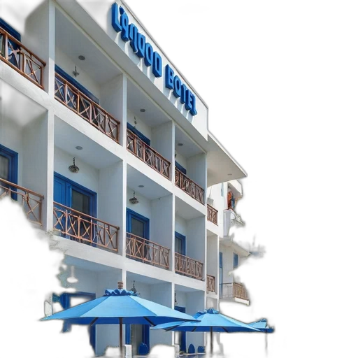 building, 3d render, photorealistic, concept art, blue, modern, hotel, white transparent PNG cut-out
