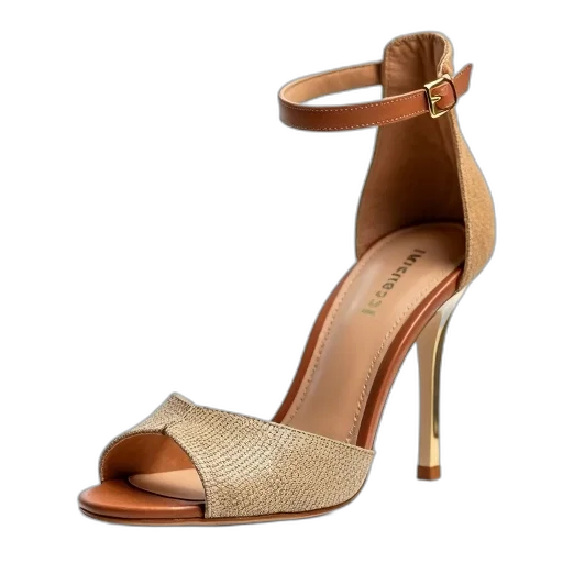shoes, golden, pair, high-heeled, sandals, woven, toe, strap transparent PNG cut-out