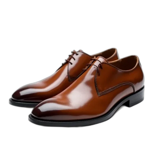 shoes, photorealistic, pair, brown, leather, glossy, finish, black transparent PNG cut-out