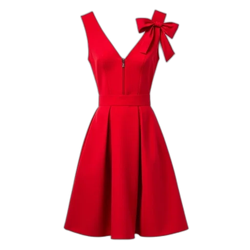 dress, red, flared, skirt, bow, detail, shoulder, displayed transparent PNG cut-out