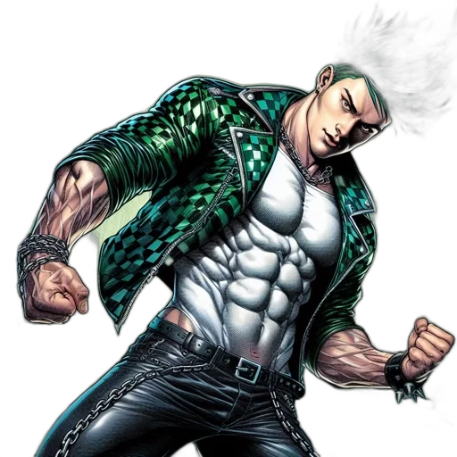 jacket, comic book art, concept art, cyberpunk, cartoon, green, athletic, man transparent PNG cut-out