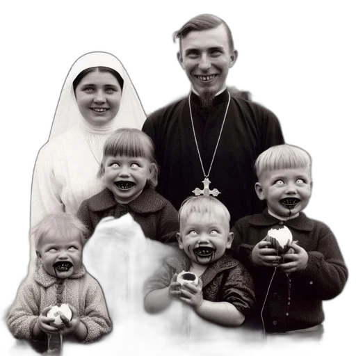 vintage, photo, religious, couple, stands, five, children, water transparent PNG cut-out