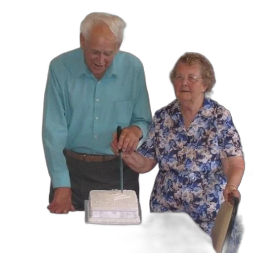 staff, fire, older, couple, cuts, into, cake, together transparent PNG cut-out