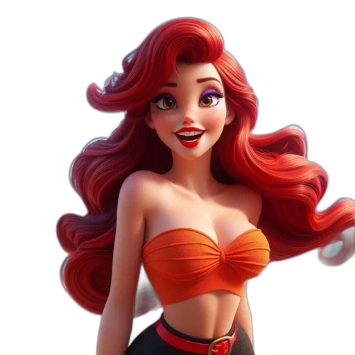 dress, 3d render, cartoon, concept art, fantasy art, bright, red-haired, character transparent PNG cut-out