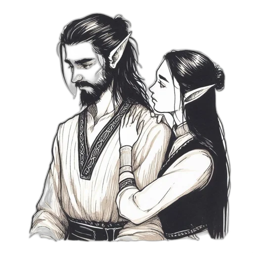 dragon, fantasy art, concept art, watercolor, pencil sketch, two, elven, characters transparent PNG cut-out
