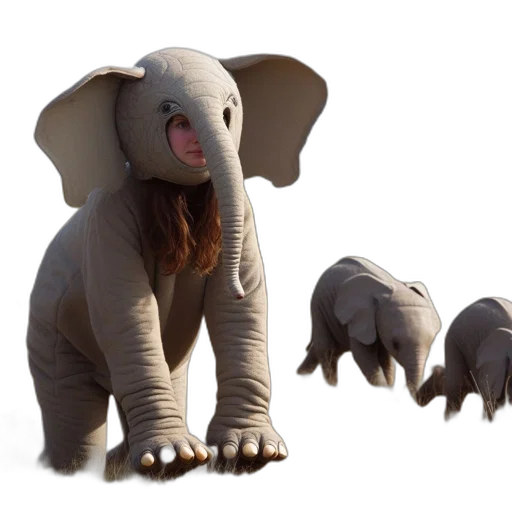 animal, creature, 3d render, concept art, photorealistic, individual, wearing, elephant transparent PNG cut-out