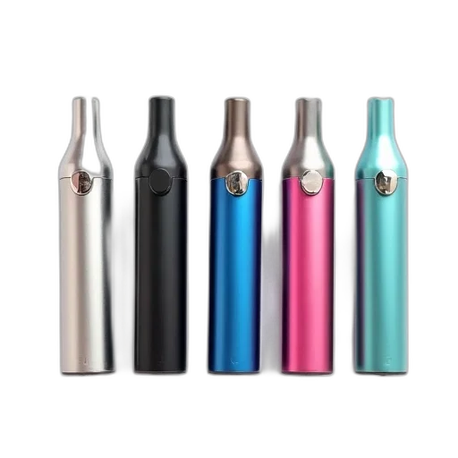 collection, five, e-cigarettes, various, colors, designs, displayed, against transparent PNG cut-out