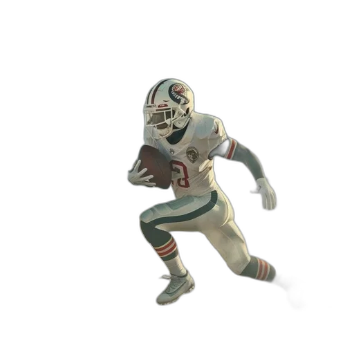 3d render, concept art, photorealistic, american, football, player, runs, through transparent PNG cut-out