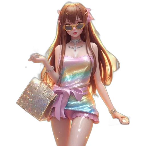 dress, jewelry, vaporwave, concept art, anime, 3d render, pastel, neon transparent PNG cut-out