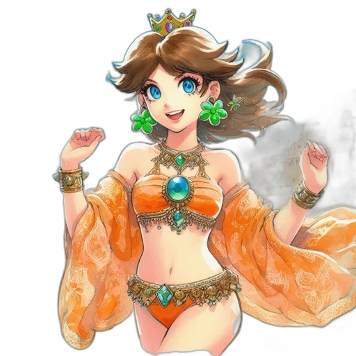 dress, jewelry, crown, staff, concept art, watercolor, fantasy art, pixel art transparent PNG cut-out