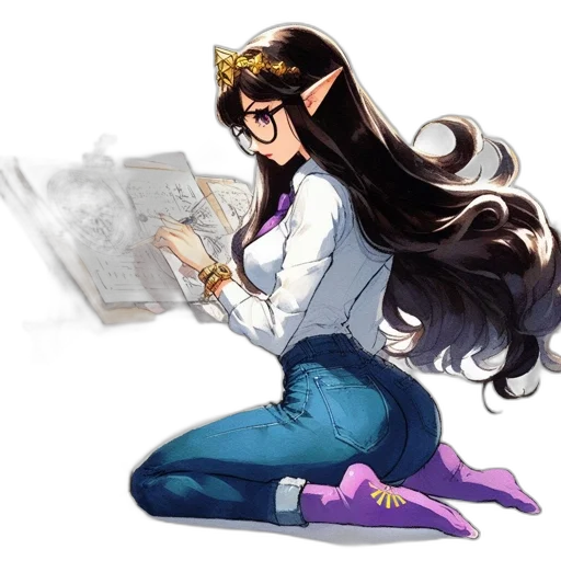 crown, staff, comic book art, concept art, cartoon, anime, animated, elf-eared transparent PNG cut-out