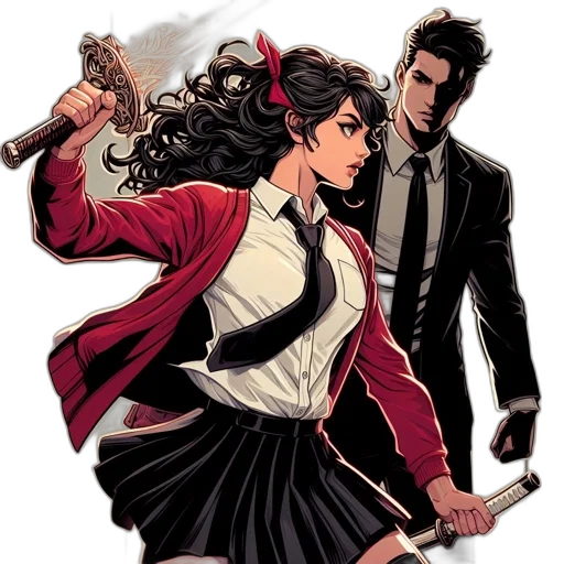 weapon, comic book art, concept art, cartoon, anime, red, two, animated transparent PNG cut-out