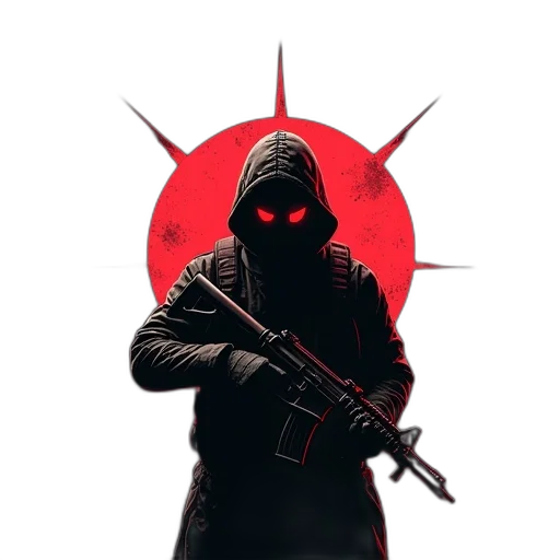 mask, weapon, jacket, concept art, pixel art, cyberpunk, comic book art, red transparent PNG cut-out
