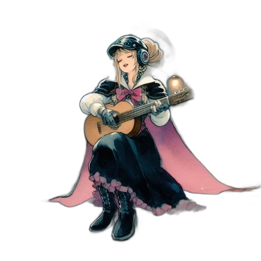 hat, concept art, pixel art, fantasy art, watercolor, dusk, young, woman transparent PNG cut-out