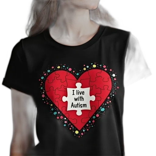 3d render, photorealistic, woman, wearing, black, t-shirt, red, heart transparent PNG cut-out