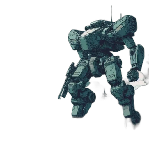 robot, weapon, concept art, 3d render, pixel art, cyberpunk, green, verdant transparent PNG cut-out