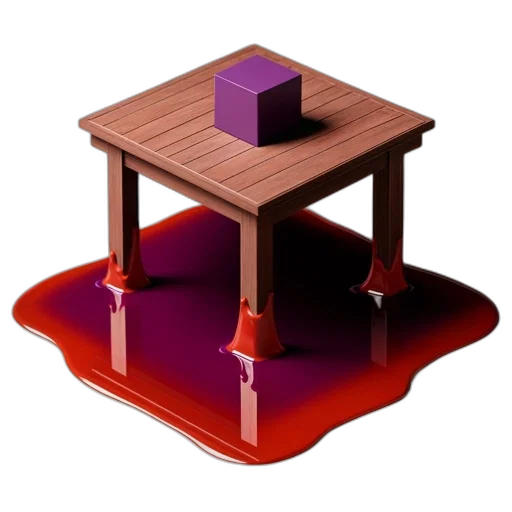 furniture, 3d render, concept art, pixel art, red, table, melting, cube transparent PNG cut-out