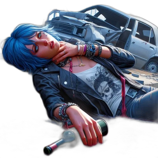 car, weapon, jacket, concept art, cyberpunk, photorealistic, comic book art, neon lights transparent PNG cut-out