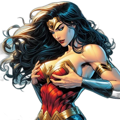 comic book art, concept art, fantasy art, vibrant, illustration, wonder, woman, her transparent PNG cut-out