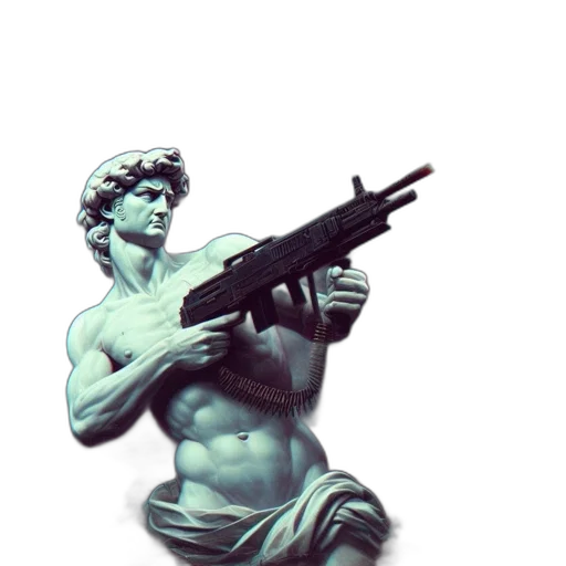 weapon, sword, robot, animal, vaporwave, concept art, 3d render, pixel art transparent PNG cut-out