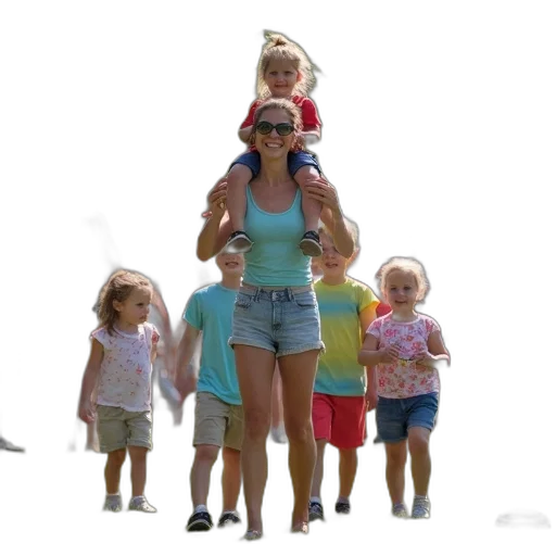 3d render, photorealistic, concept art, beach, group, children, adults, gathered transparent PNG cut-out