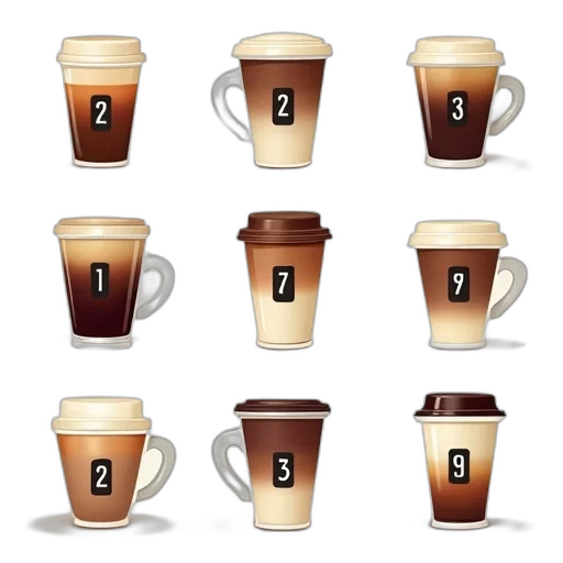 3d render, pixel art, concept art, earth tones, collection, coffee, cup, illustrations transparent PNG cut-out