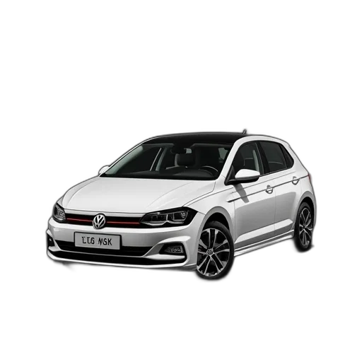 car, photorealistic, 3d render, white, volkswagen, polo, sedan, black transparent PNG cut-out