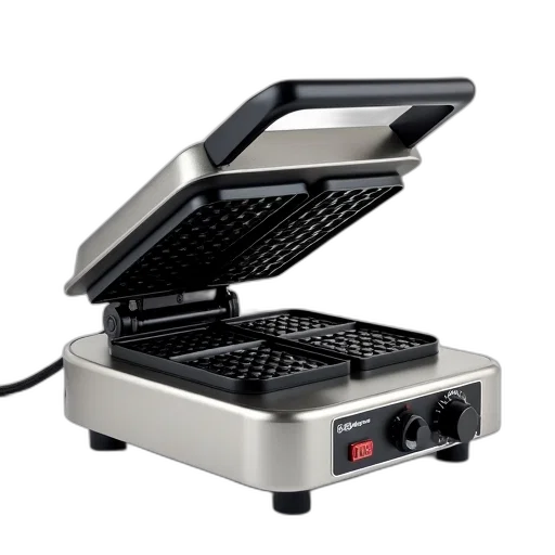 modern, electric, waffle, iron, stainless, steel, exterior, black transparent PNG cut-out