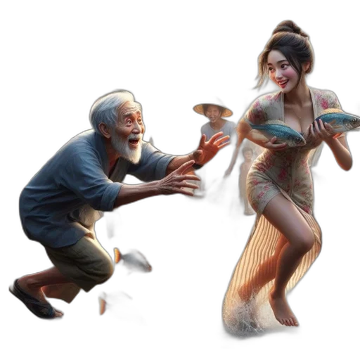 concept art, fantasy art, 3d render, pixel art, underwater, fire, woman, floral transparent PNG cut-out