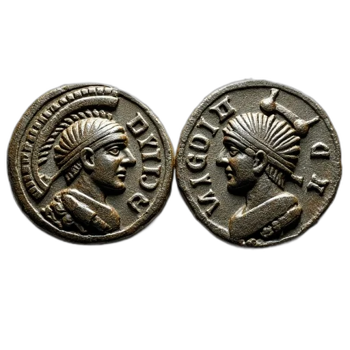 jewelry, two, ancient, coins, intricate, designs, displayed, side transparent PNG cut-out