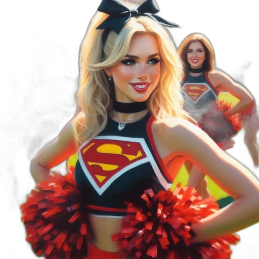 comic book art, photorealistic, cartoon, 3d render, group, cheerleaders, led, blonde transparent PNG cut-out