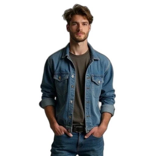 jacket, staff, face, photorealistic transparent PNG cut-out