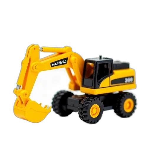 robot, weapon, 3d render, small, yellow, toy, excavator, black transparent PNG cut-out