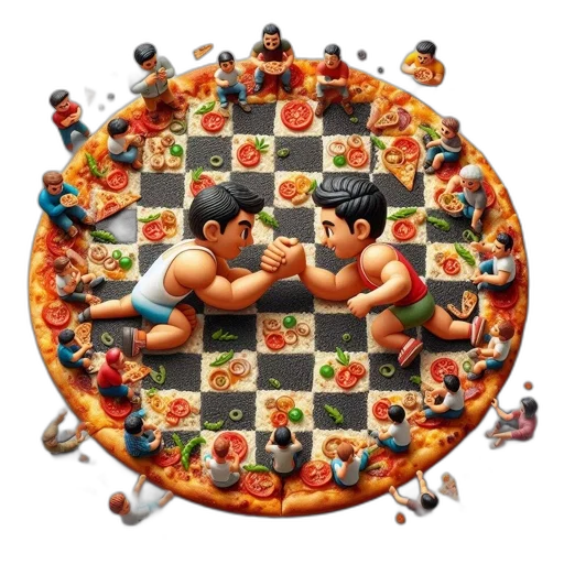 food, pixel art, concept art, 3d render, chessboard, pizza, features, miniature transparent PNG cut-out