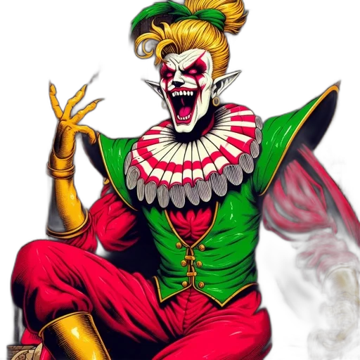 mask, comic book art, concept art, fantasy art, cartoon, intimidating, clown-inspired, figure transparent PNG cut-out