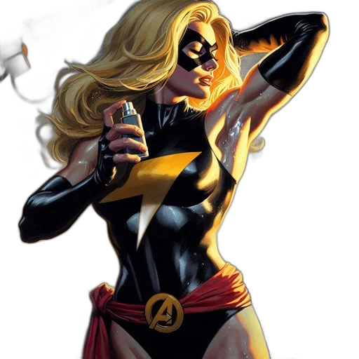 comic book art, concept art, cartoon, female, superhero, blonde, hair, black transparent PNG cut-out