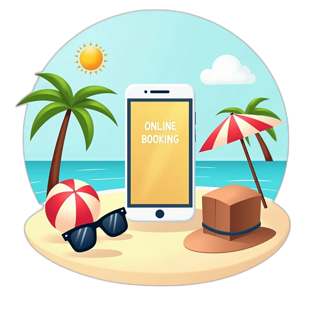 second, image, stylized, illustration, beach, scene, smartphone, center transparent PNG cut-out