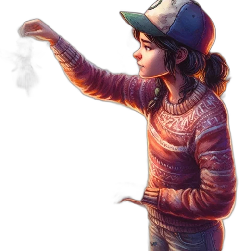 jacket, hat, staff, face, concept art, fantasy art, watercolor, photorealistic transparent PNG cut-out